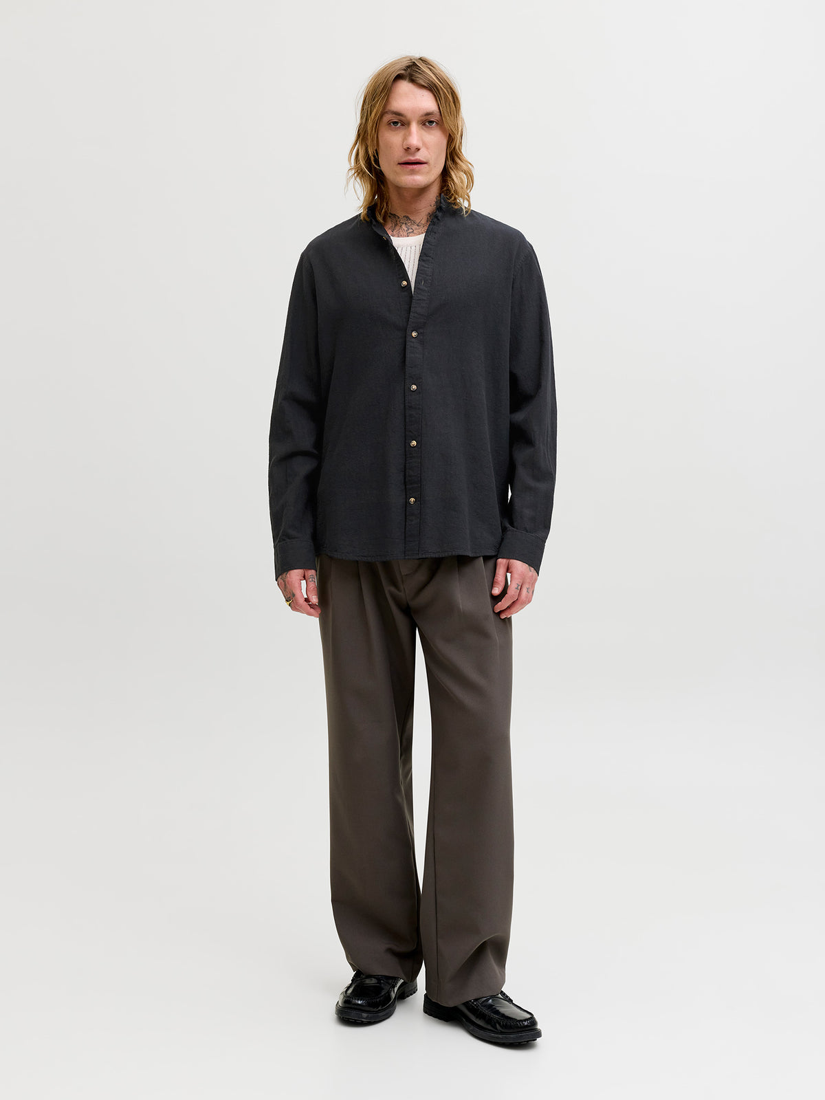 Ανδρικό πουκάμισο mao γιακάς JJESUMMER LINEN BLEND BAND SHIRT 12289184 | 12289184