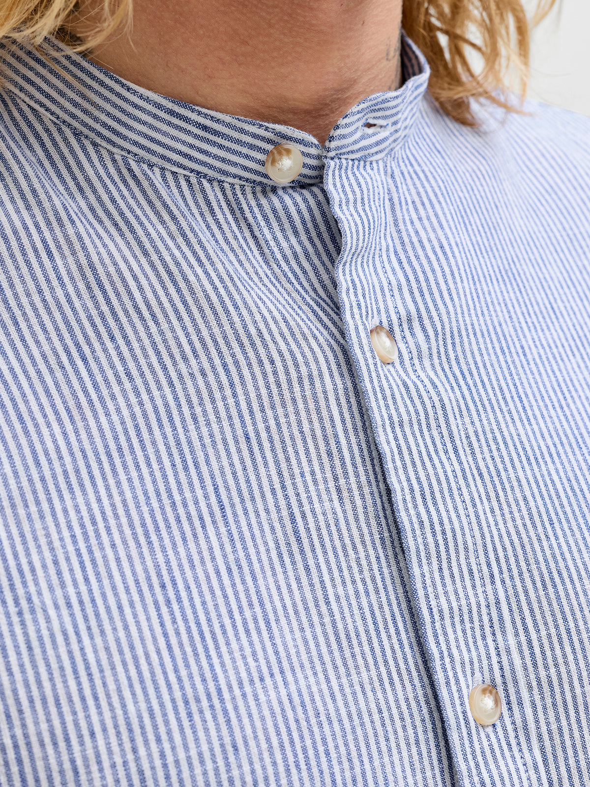 Ανδρικό πουκάμισο mao γιακάς ριγέ JJESUMMER LINEN BLEND BAND SHIRT 12289184 | 12289184