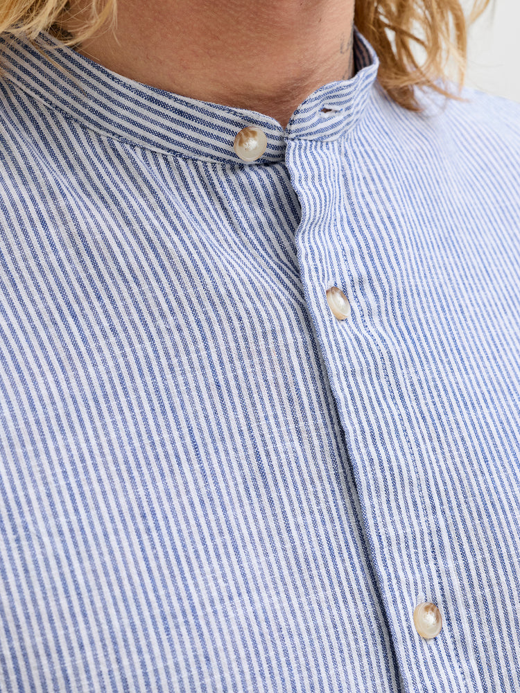 Ανδρικό πουκάμισο mao γιακάς ριγέ JJESUMMER LINEN BLEND BAND SHIRT 12289184 | 12289184