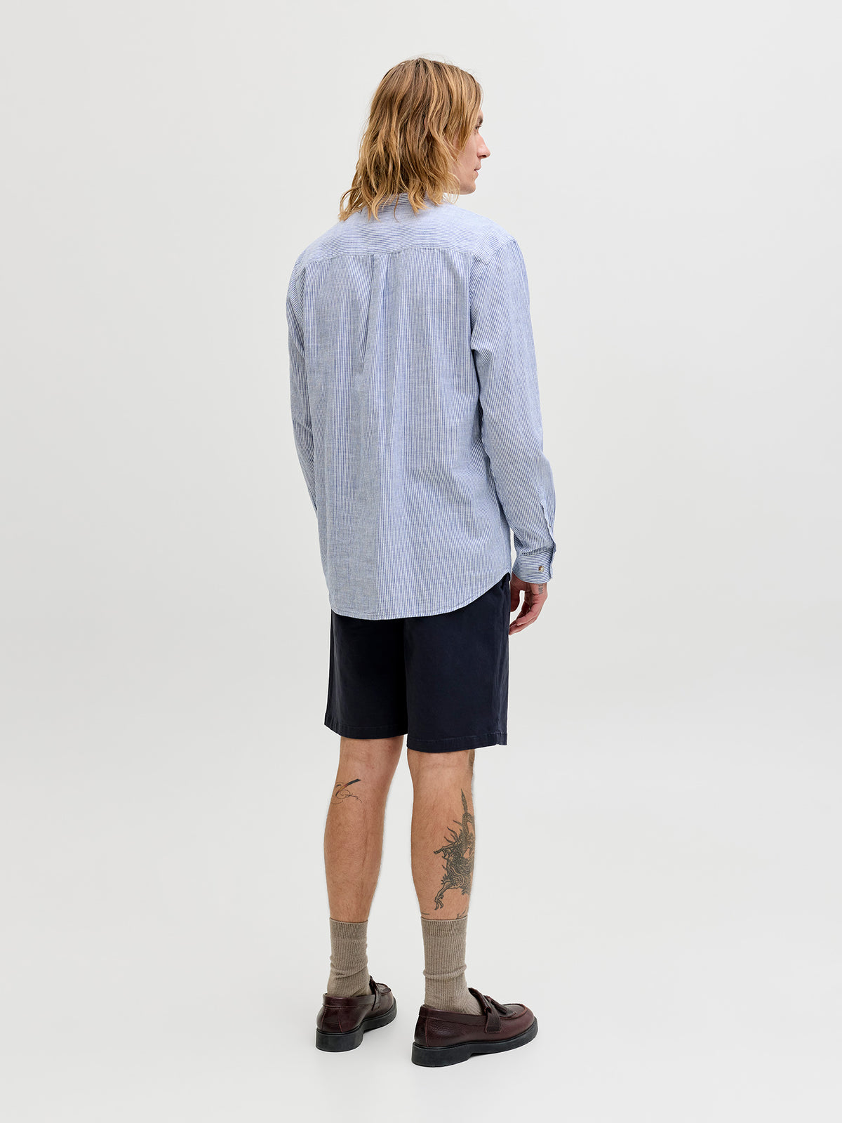 Ανδρικό πουκάμισο mao γιακάς ριγέ JJESUMMER LINEN BLEND BAND SHIRT 12289184 | 12289184