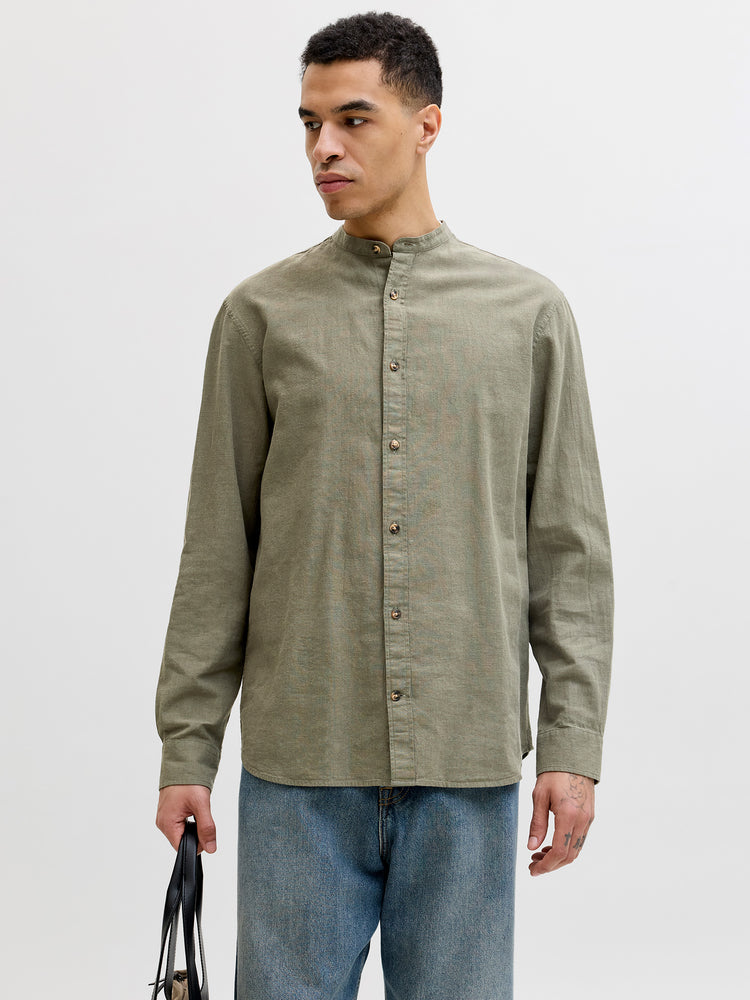 Ανδρικό πουκάμισο mao γιακάς JJESUMMER LINEN BLEND BAND SHIRT L/S 12289184 | 12289184