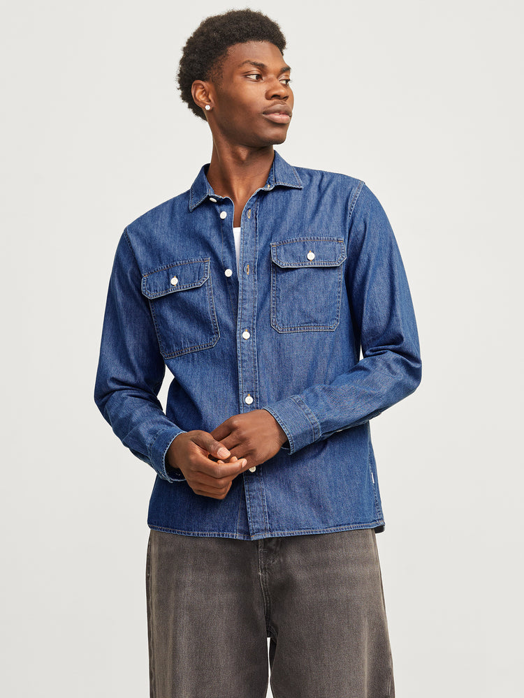 Ανδρικό πουκάμισο τζιν JJETRAVIS SHIRT LS NOOS 12269262 | 12269262