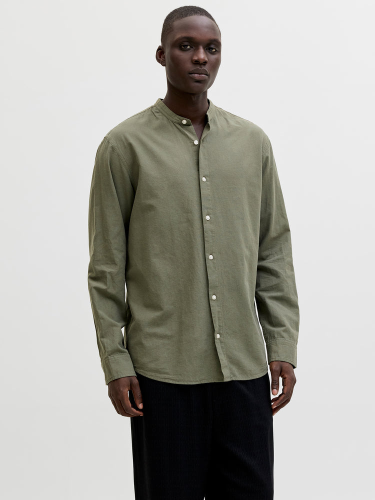 Ανδρικό πουκάμισο λινό JJEBREEZE LINEN BLEND BAND SHIRT L/S 12288601 | 12288601