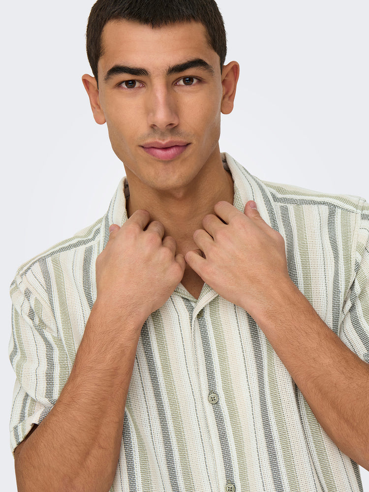 Ανδρικό πουκάμισο με ρίγες ONSTREV LIFE REG STRIPE SS SHIRT NOOS 22025659 | 22025659