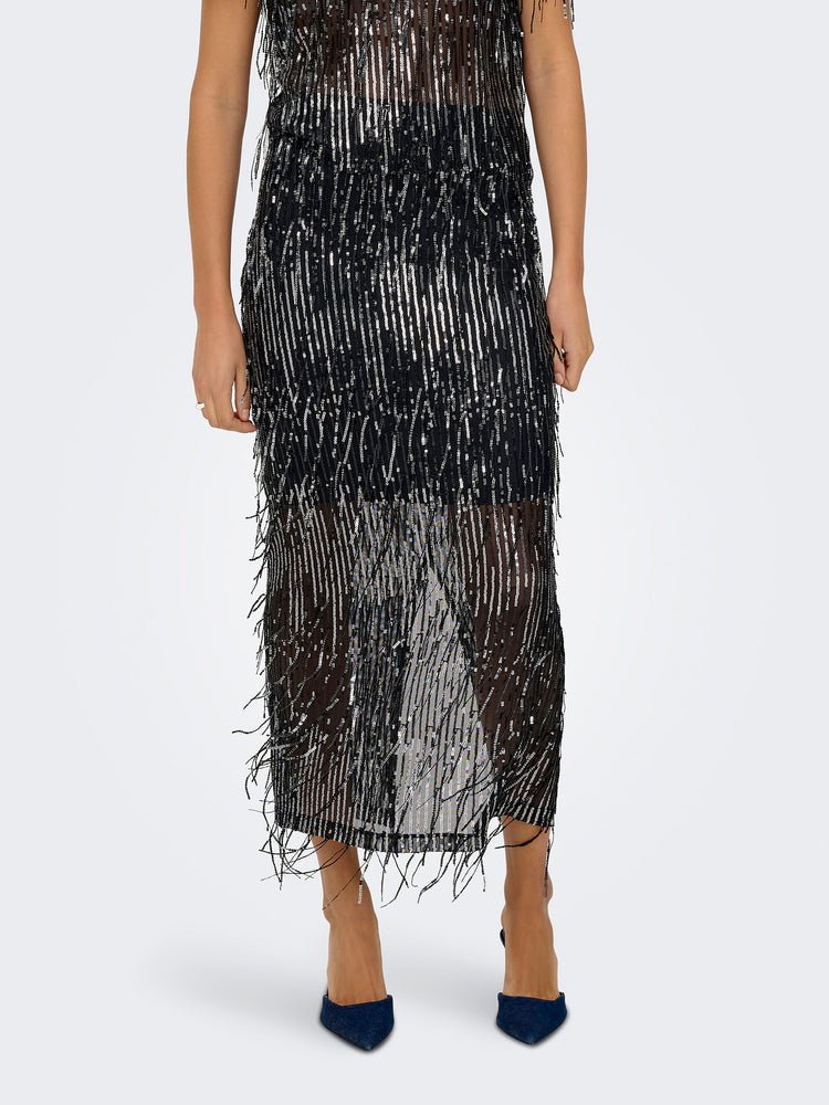 Γυναικεία φούστα με κρόσσια παγιέτας ONLSPACY HW LONG SEQUINS SKIRT 15359937 | 15359937