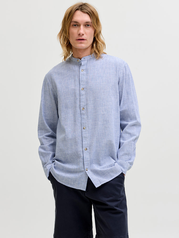 Ανδρικό πουκάμισο mao γιακάς ριγέ JJESUMMER LINEN BLEND BAND SHIRT 12289184 | 12289184