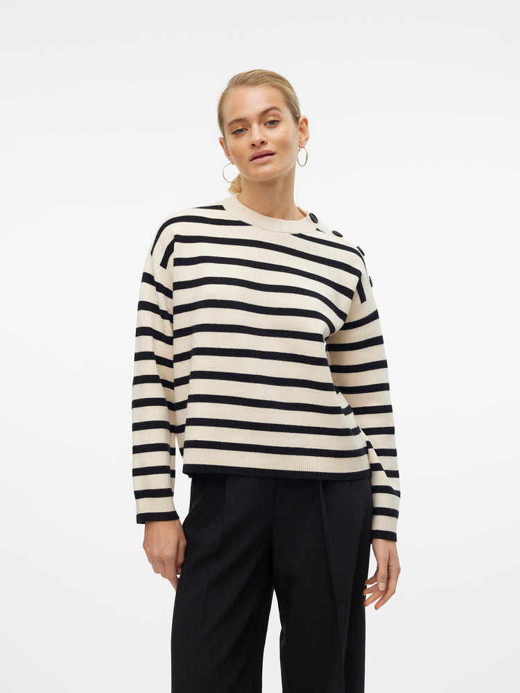 Γυναικεία μπλούζα ριγέ VMSABA LS O-NECK BUTTON PULLOVER GA NOOS 10310474 | 10310474