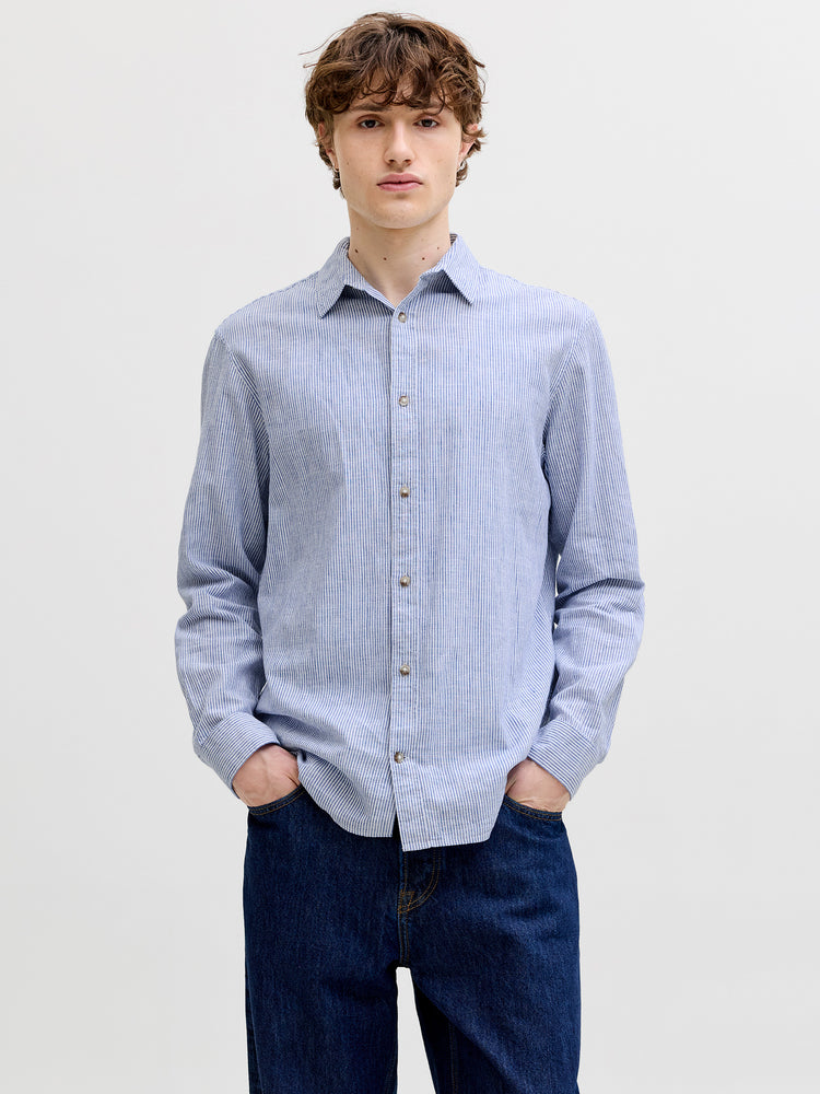 Ανδρικό πουκάμισο ριγέ JJESUMMER LINEN BLEND SHIRT L/S 12289174 | 12289174