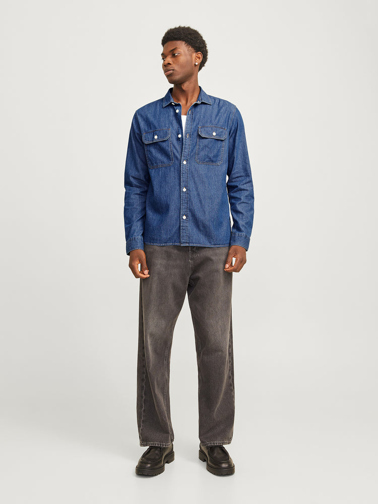 Ανδρικό πουκάμισο τζιν JJETRAVIS SHIRT LS NOOS 12269262 | 12269262