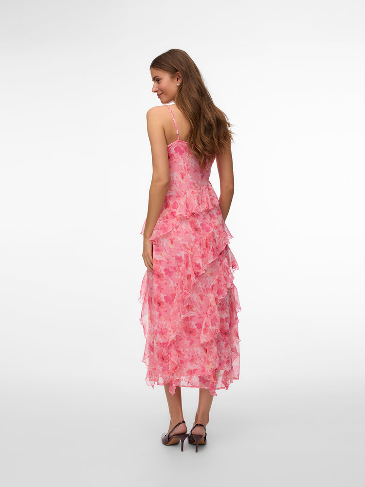 Γυναικείο φόρεμα φλοράλ VMSMILLA SL LONG FRILL DRESS WVN NOOS 10346307 | 10346307