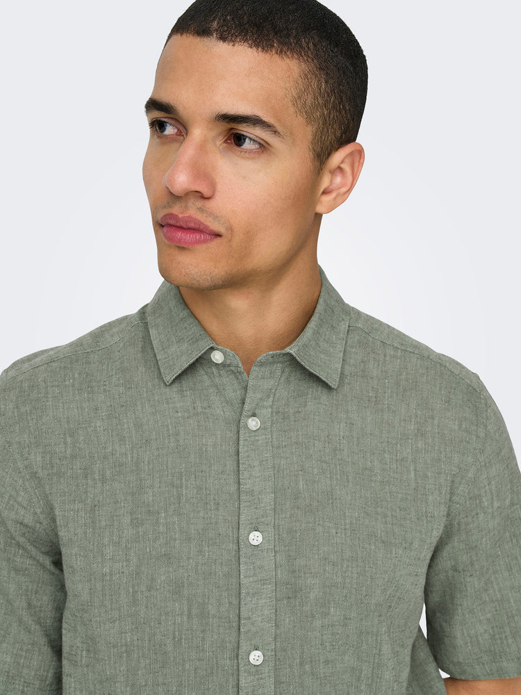 Ανδρικό πουκάμισο ONSCAIDEN LIFE SS SOLID LINEN BLEND NOOS 22009885 | 22009885