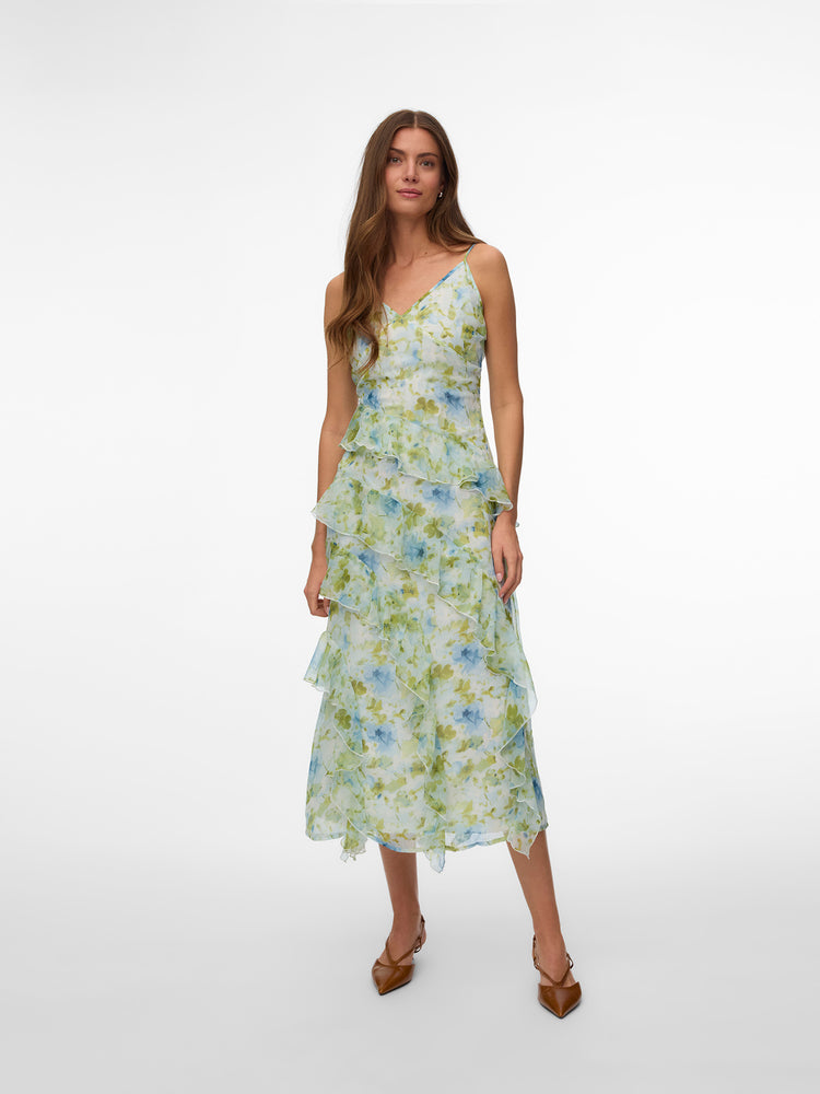 Γυναικείο φόρεμα φλοράλ VMSMILLA SL LONG FRILL DRESS WVN NOOS 10346307 | 10346307