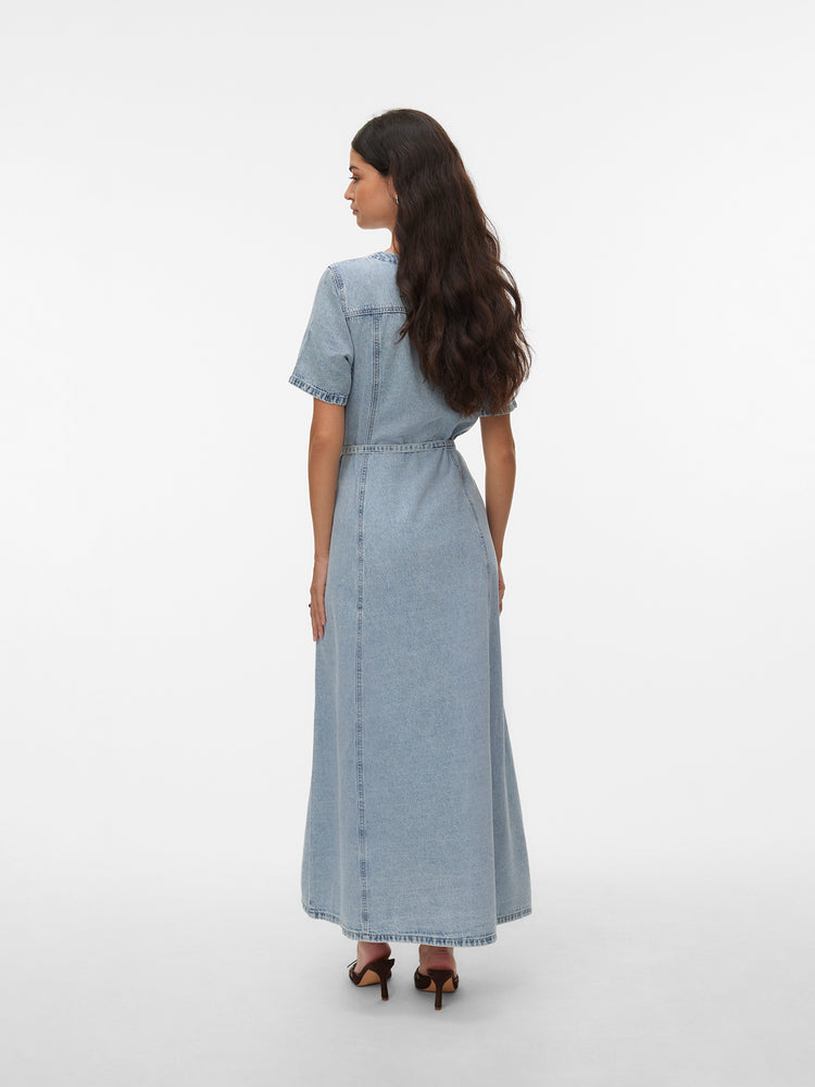 Γυναικείο φόρεμα τζιν Light blue VMJANINA SS V-NECK ANK DENIM DRESS 10349587 | 10349587