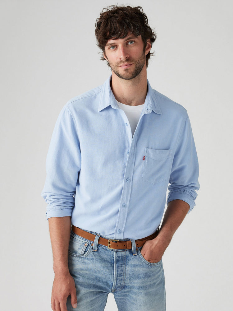 Ανδρικό πουκάμισο Sunset One Pocket Cotton Linen Standard Fit Shirt - Blue 857460182 | 857460182