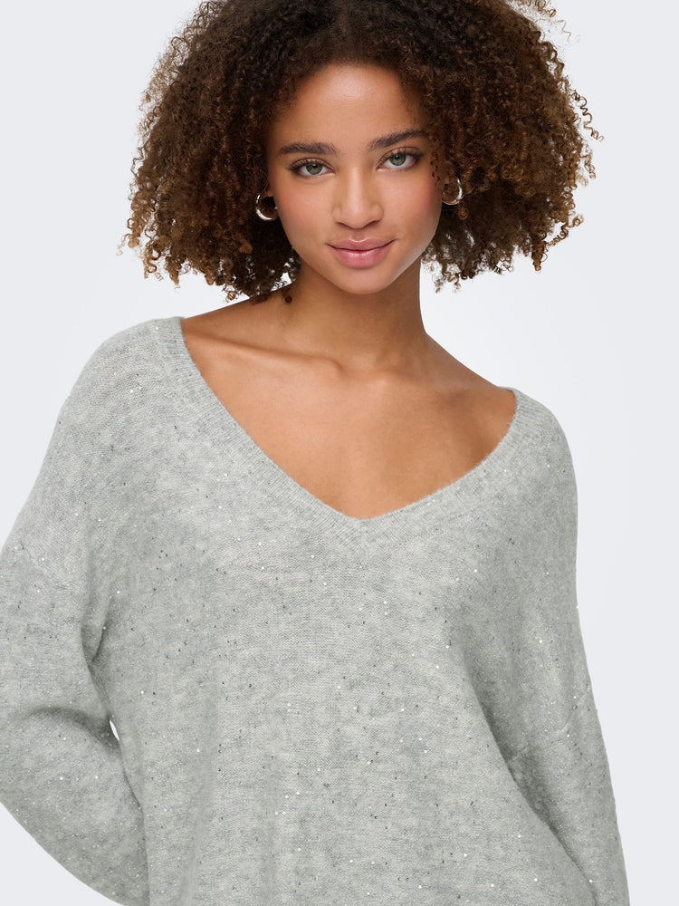 Γυναικεία μπλούζα γκλίτερ ONLARIZONA LS SEQUINS V-NECK 15358452 | 15358452